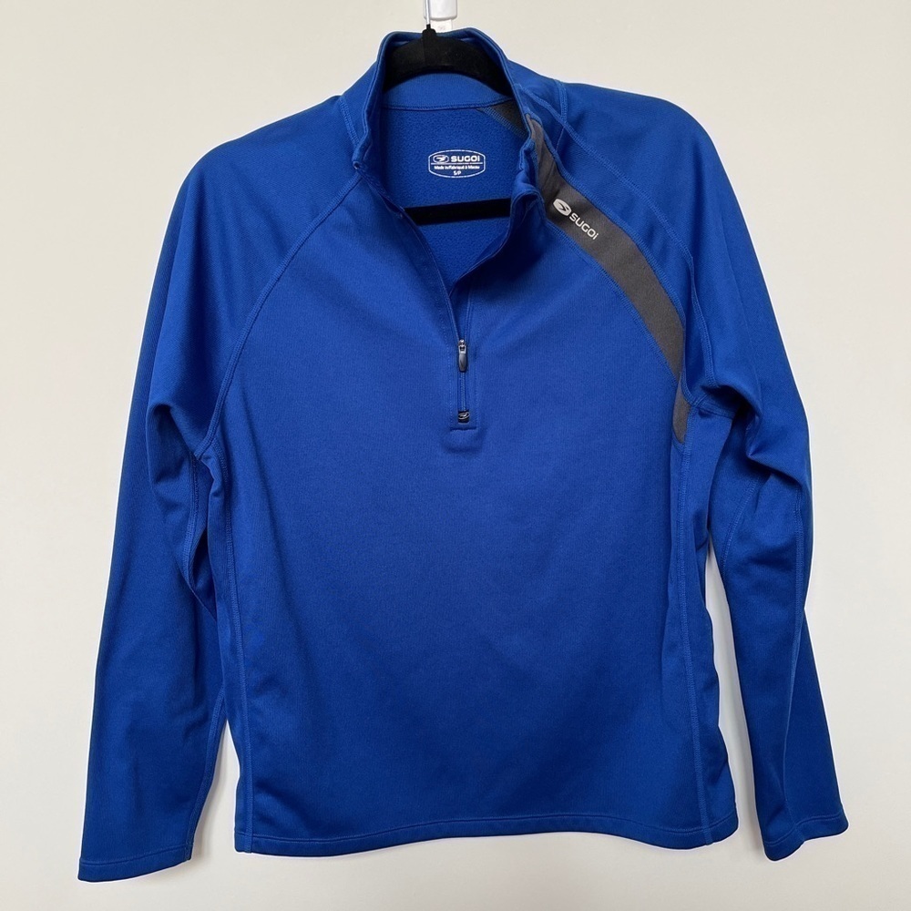 SUGOI Cycling Sweater Quarter Zip Pullover Royal Blue Athletic Wear Casual